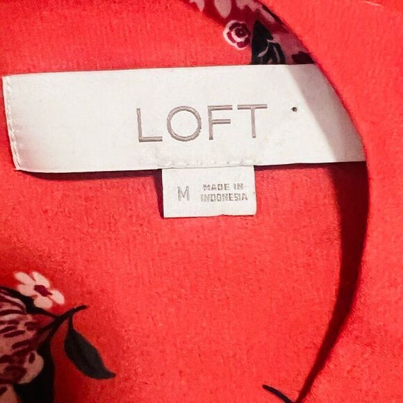 LOFT Womens Orange Pink Floral Print Long Sleeve Casual Blouse Top Size Medium - Picture 4 of 6